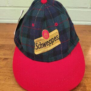 Vintage 1990s SCHWEPPES Ginger Ale HAT Cap Adjustable Plaid with Logo New Tag ET